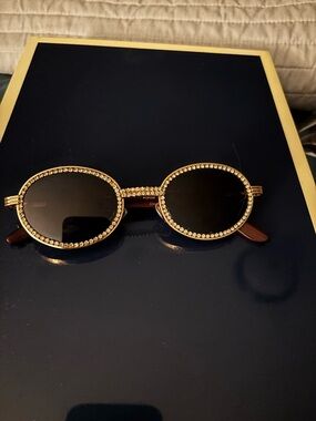 Gold Round Rhinestone Sunglasses - Women Accessories